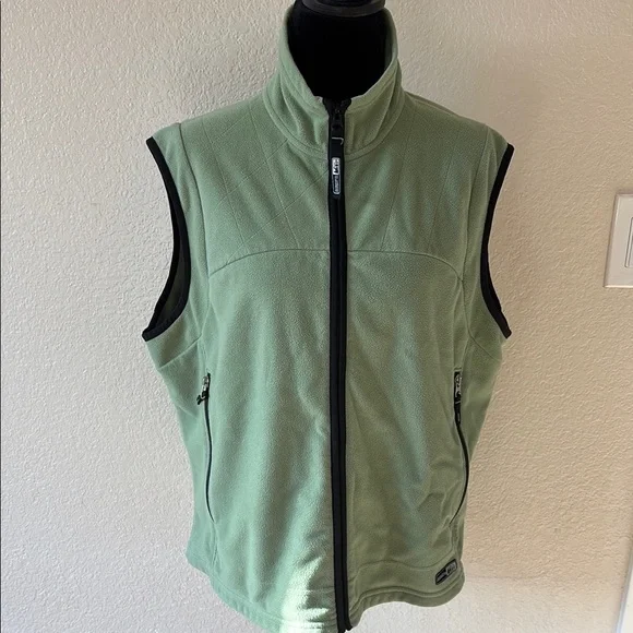 REI Vintage Light Green Light Weight Fleece Pocketed Hiking Turtle Neck Vest - Picture 7 of 13